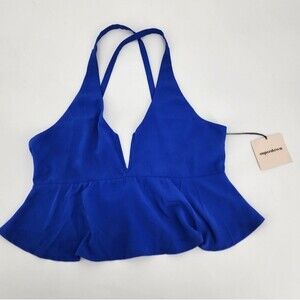 Superdown Revolve Blue Peplum Crop Top Size M